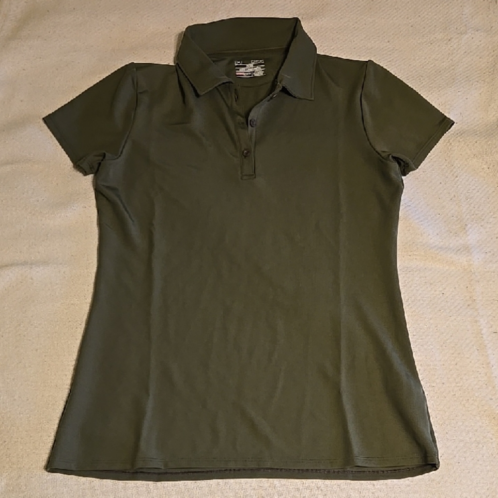 Under Armour Olive Green Heat Gear Womens Polo Tee Shirt Size Medium